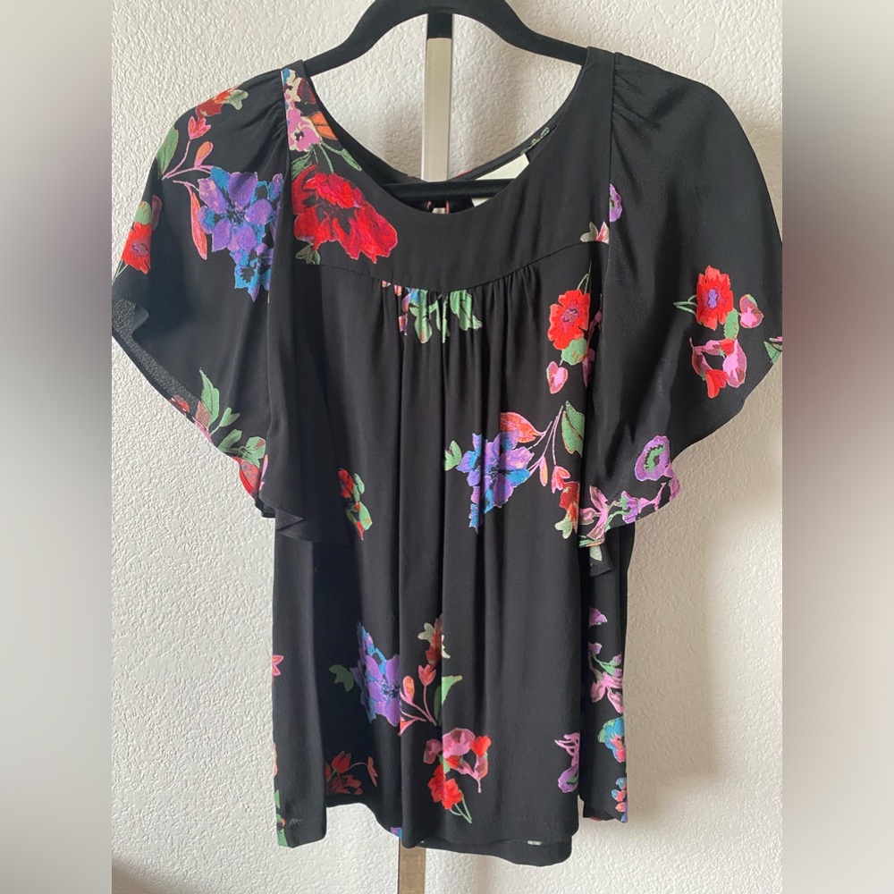 Anthropologie MAEVE Floral Prato Flutter Tee Blouse XS